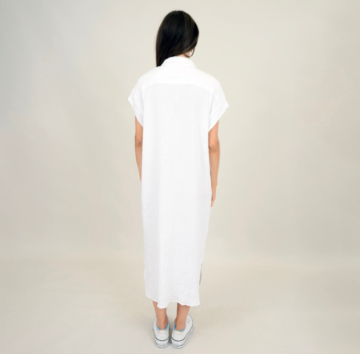 RD Style Aira Gauze Button Up Tshirt Dress - White