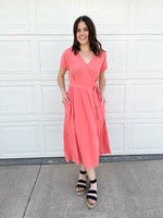 Load image into Gallery viewer, Sadie &amp; Sage Botanial Wrap Midi Dress - Coral
