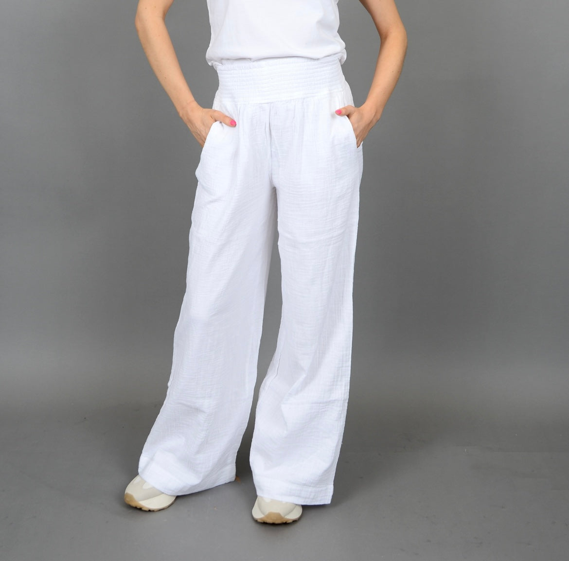 RD Style Anokia Gauze Pants - White