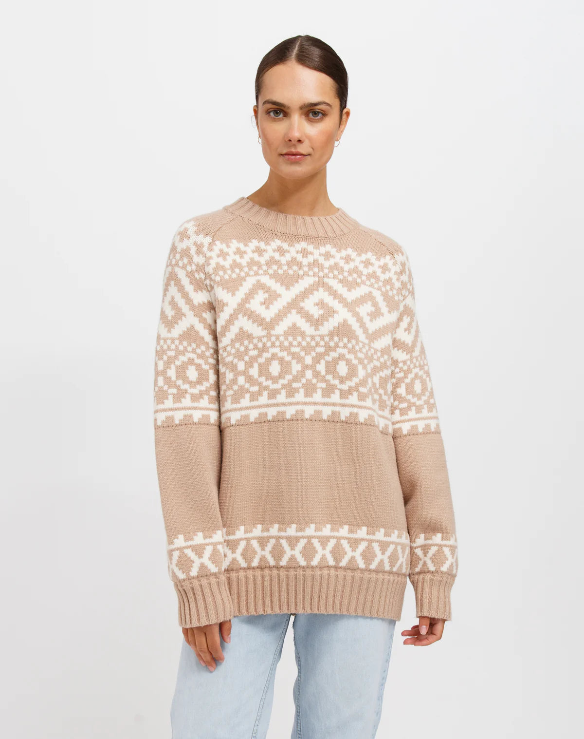 Brunette the Label Fair Isle Knit Sweater - Fawn