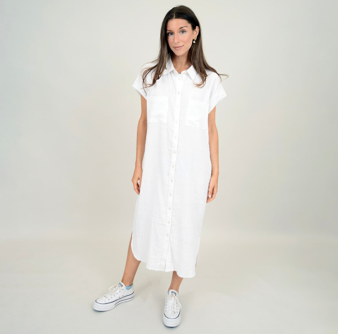 RD Style Aira Gauze Button Up Tshirt Dress - White