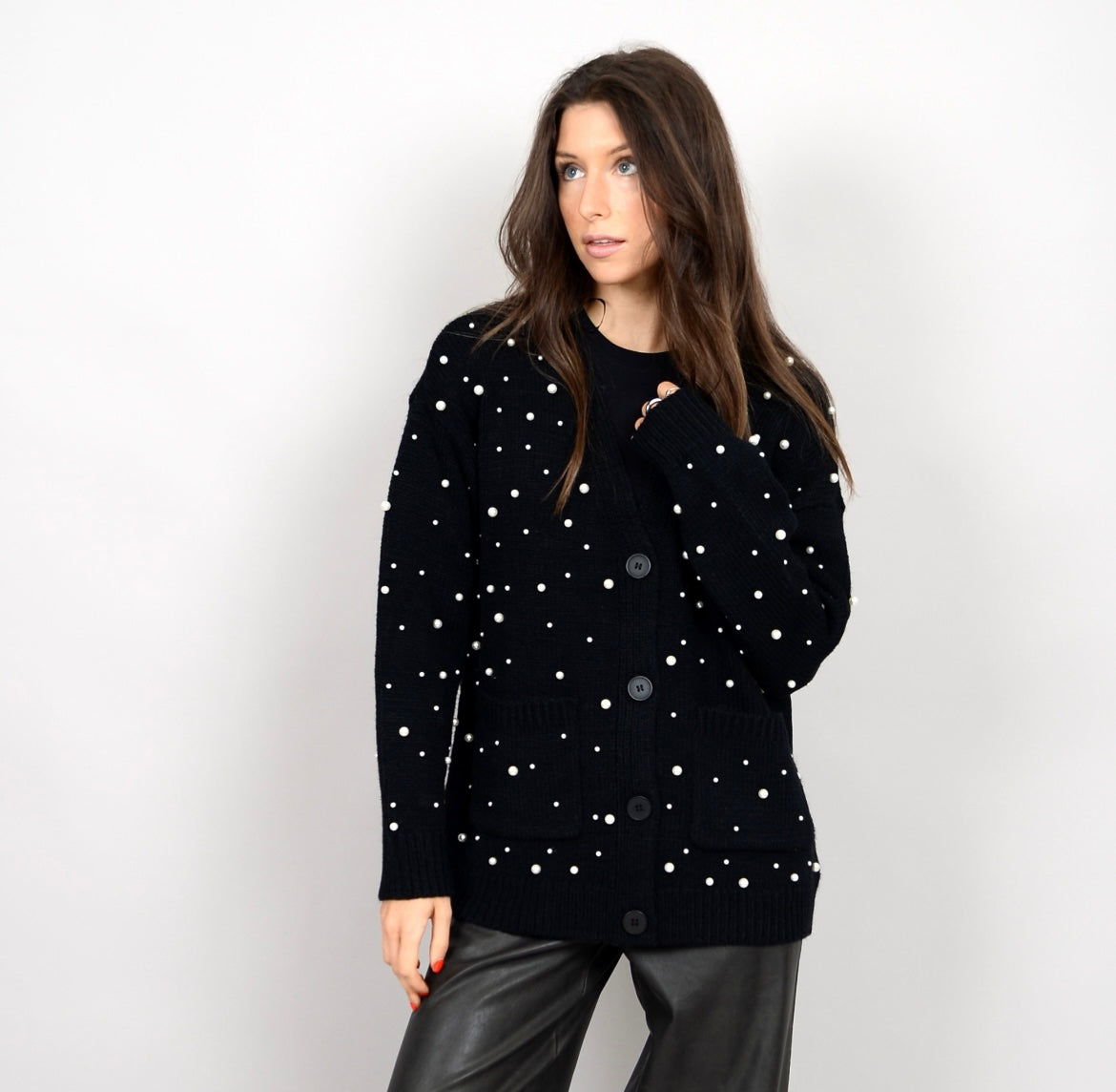 RD Style Raziella Pearl Cardigan - Black