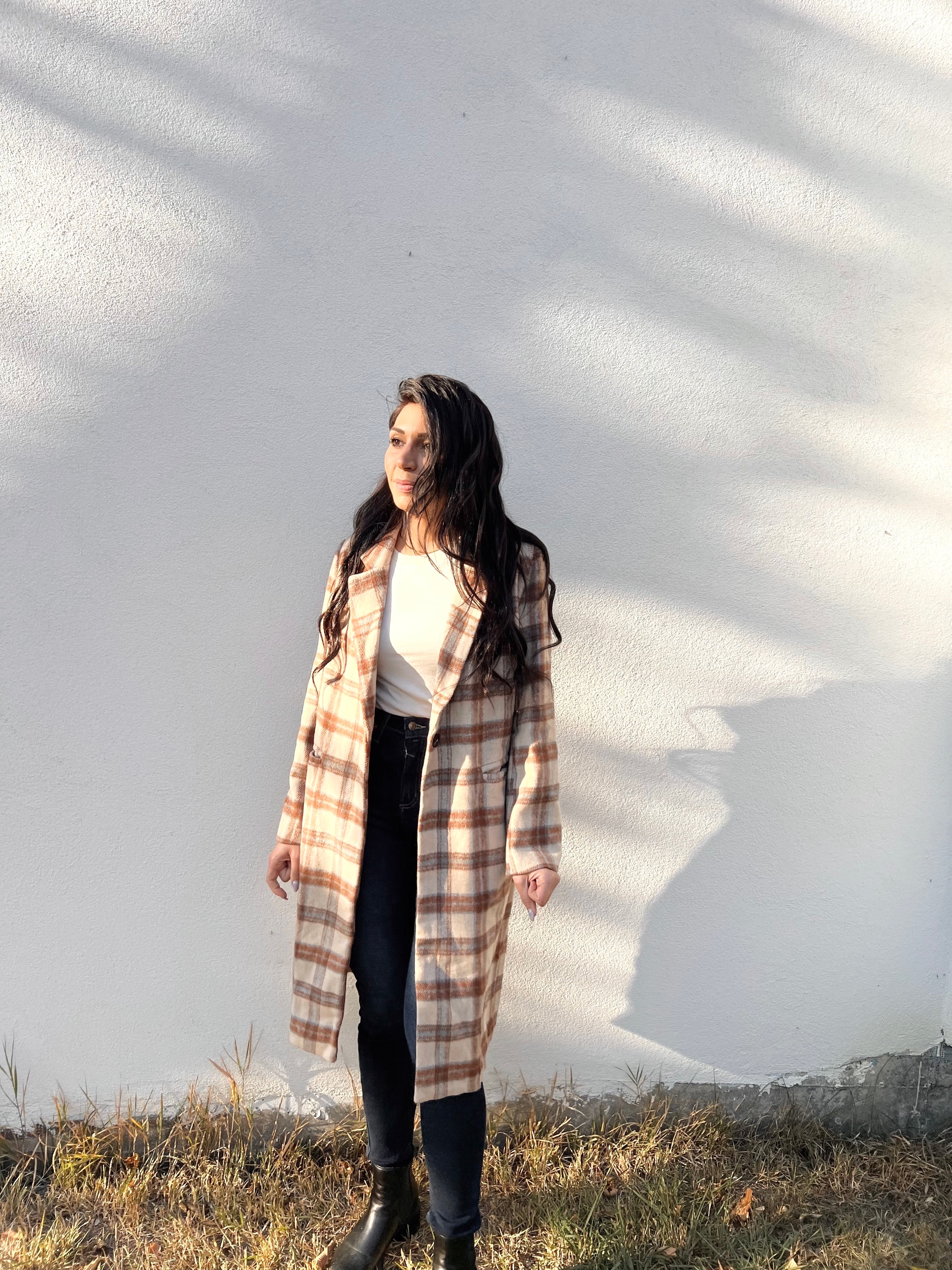 Sage the Label Nature Lover Plaid Coat - Taupe Brown