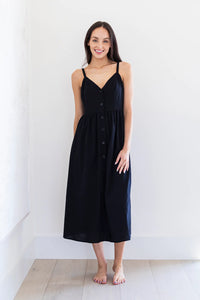 Priv Alina Button Up Midi Dress - Black