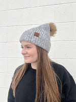 Load image into Gallery viewer, CC Beanie Ribbed Fur Pom Beanie - Grey Multi
