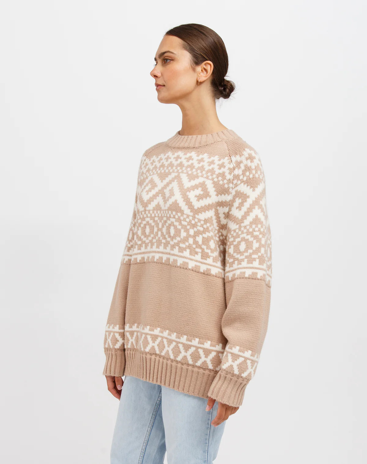 Brunette the Label Fair Isle Knit Sweater - Fawn