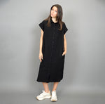 Load image into Gallery viewer, RD Style Aira Gauze Button Up Tshirt Dress - Black

