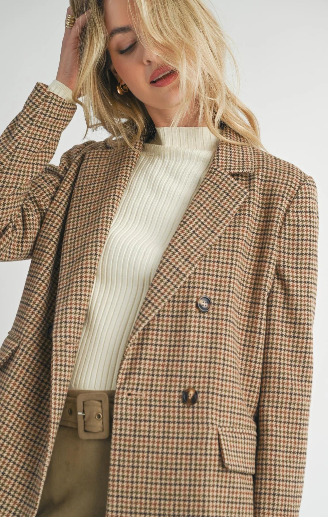 Sadie & Sage Nicola Houndstooth Blazer - Taupe Multi