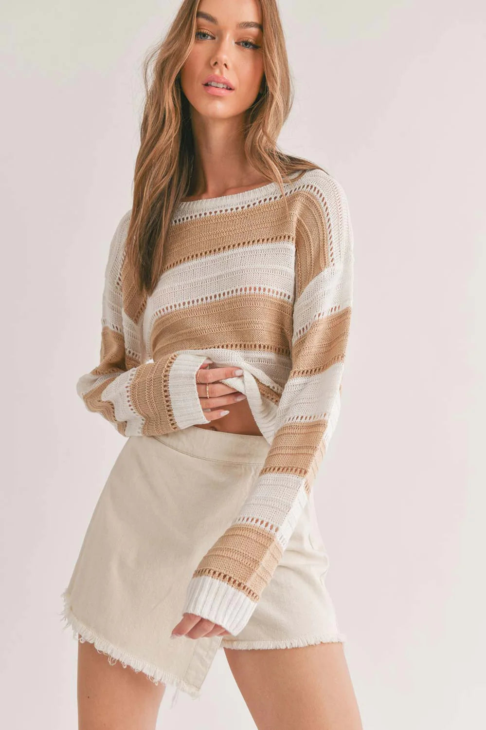 Sage the Label Lucia Striped Sweater - Taupe