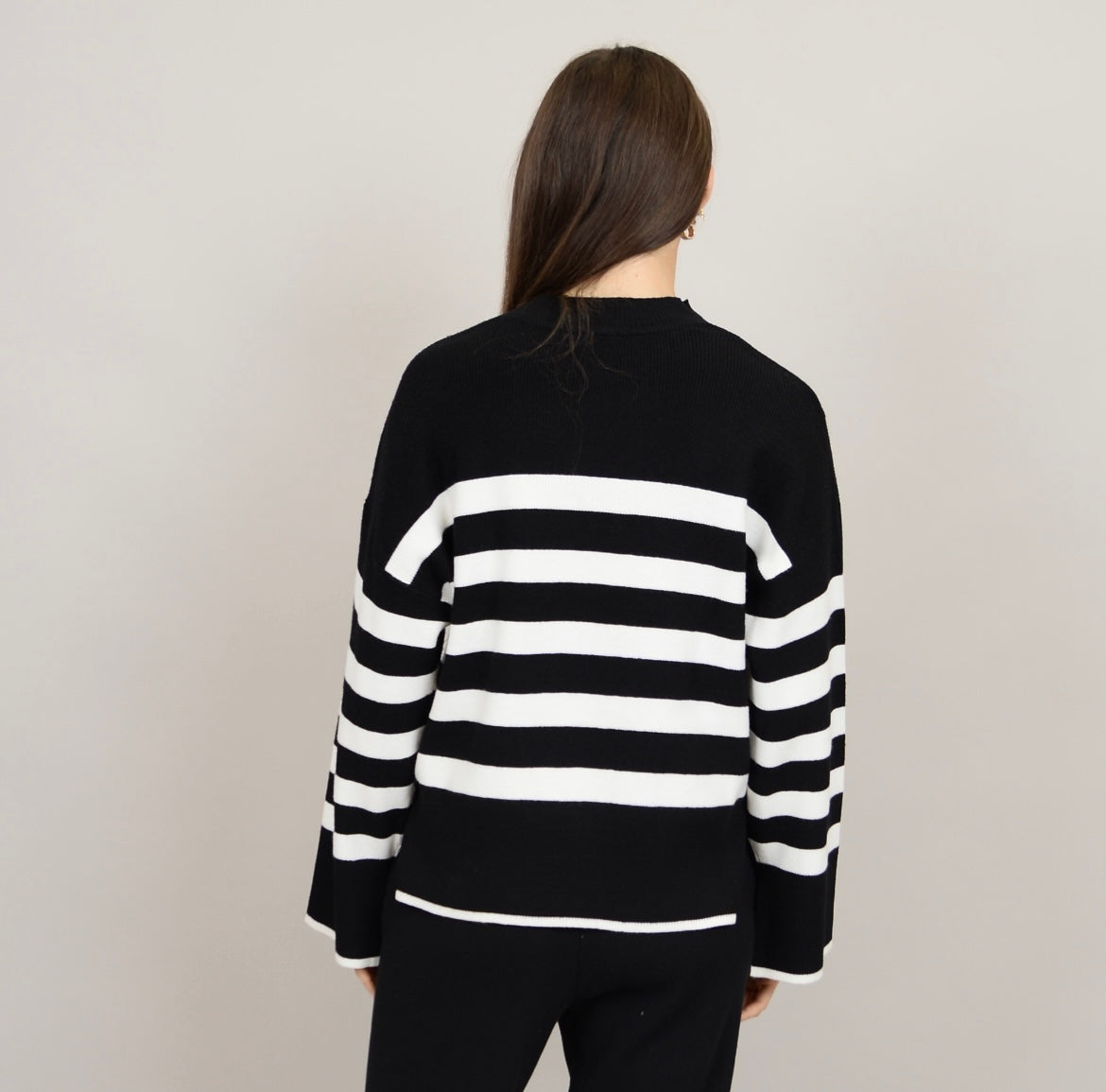 RD Style Magda Striped Crewneck Pullover - Black