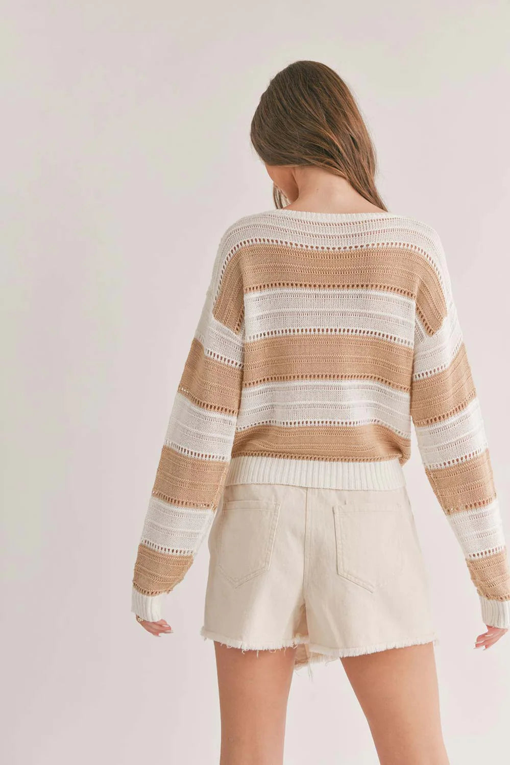 Sage the Label Lucia Striped Sweater - Taupe