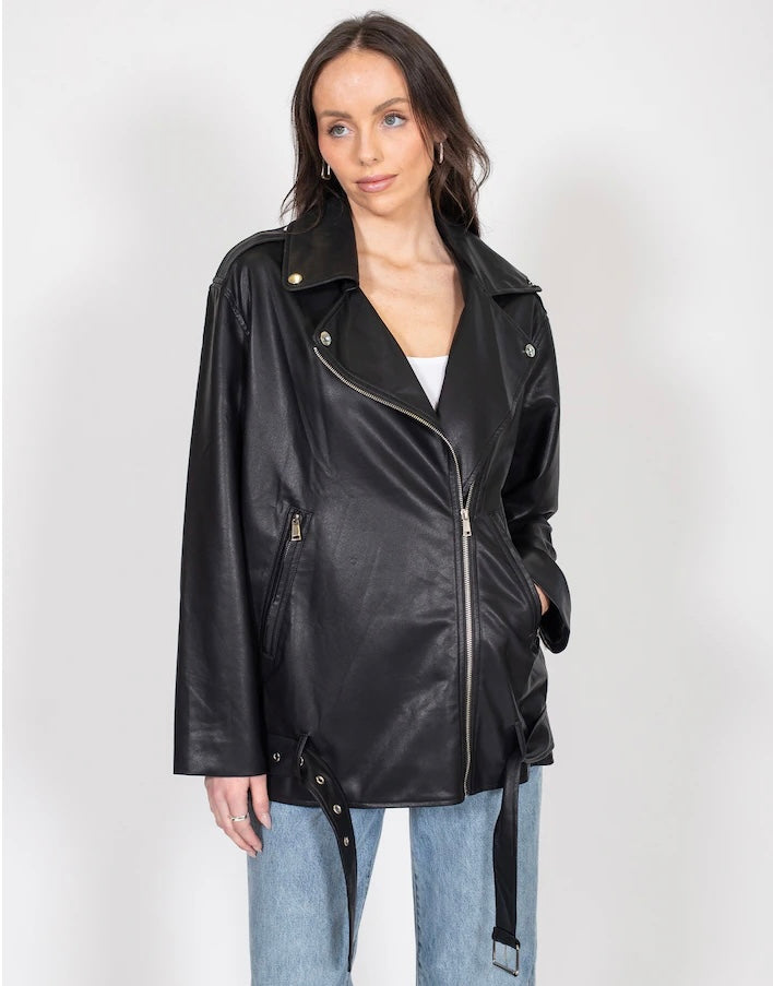 Brunette the Label Florence Vegan Leather Jacket - Black
