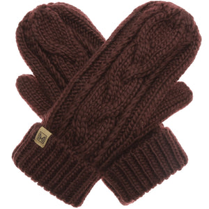 Cable Knit Mittens - Burgundy