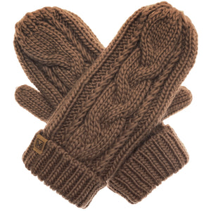 Cable Knit Mittens - Dark Brown