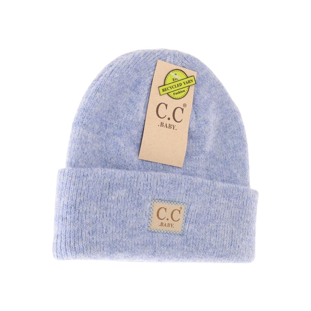 CC Beanie Baby Soft Ribbed Leather Patch Beanie - Heather Blue