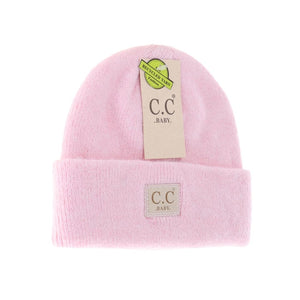 CC Beanie Baby Soft Ribbed Leather Patch Beanie - Pink