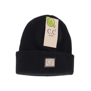 CC Beanie Baby Soft Ribbed Leather Patch Beanie - Black