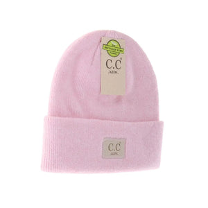 CC Beanie Kids Soft Ribbed Leather Patch Beanie - Pink