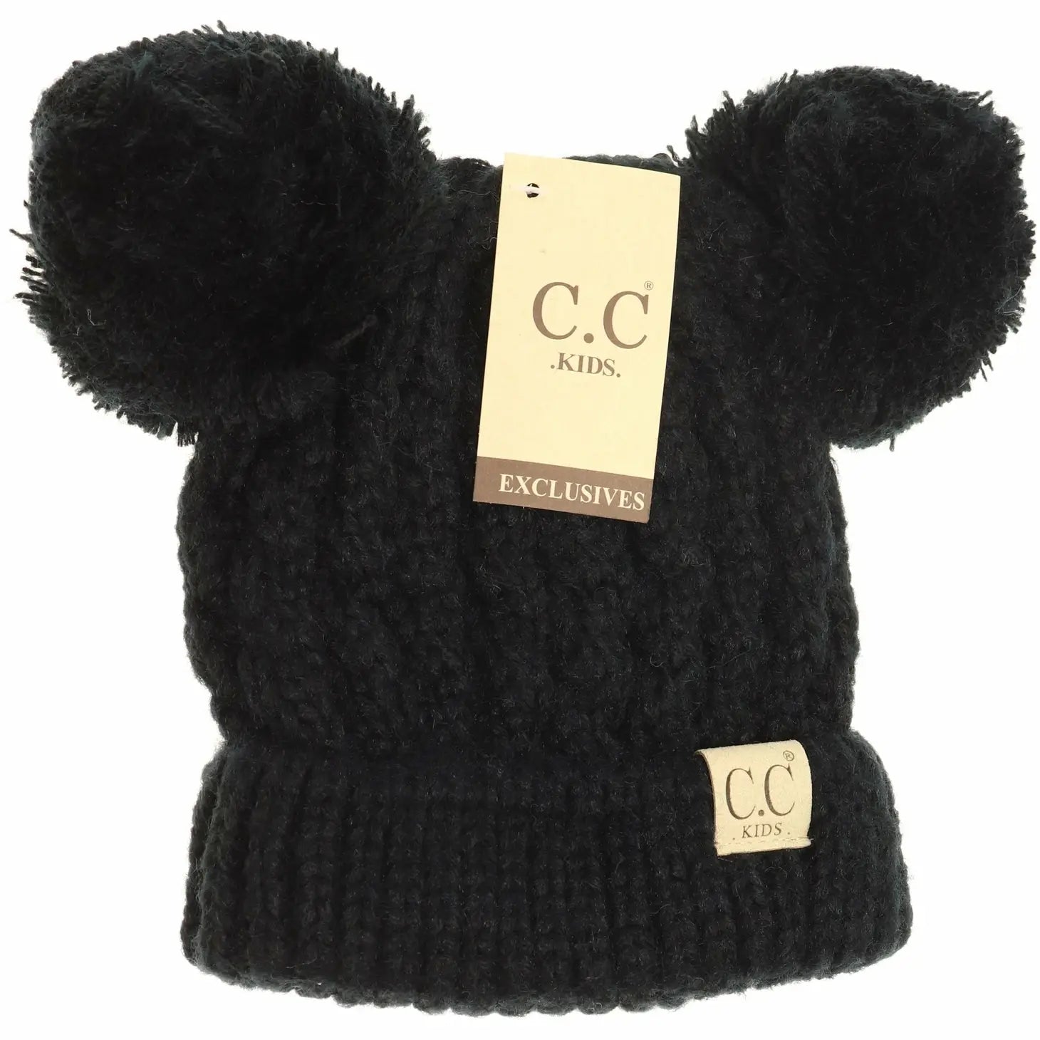 CC Beanie Kids Double Pom Beanie - Black