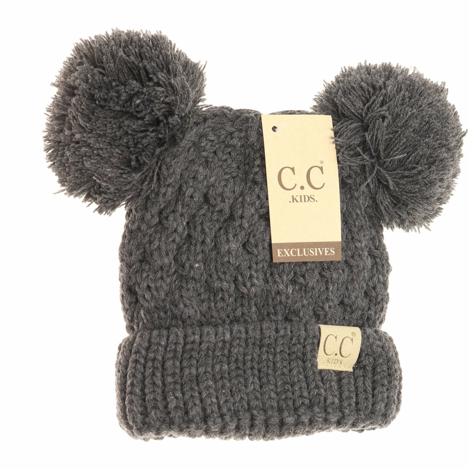 CC Beanie Kids Double Pom Beanie - Dark Grey