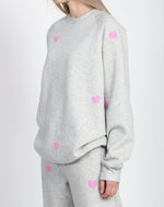 Load image into Gallery viewer, Brunette the Label All Over Heart Big Sister Crewneck - Pebble Grey
