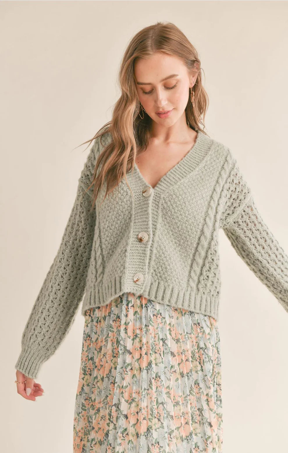 Sadie and Sage Piper Contrast Knit Cardigan - Sage