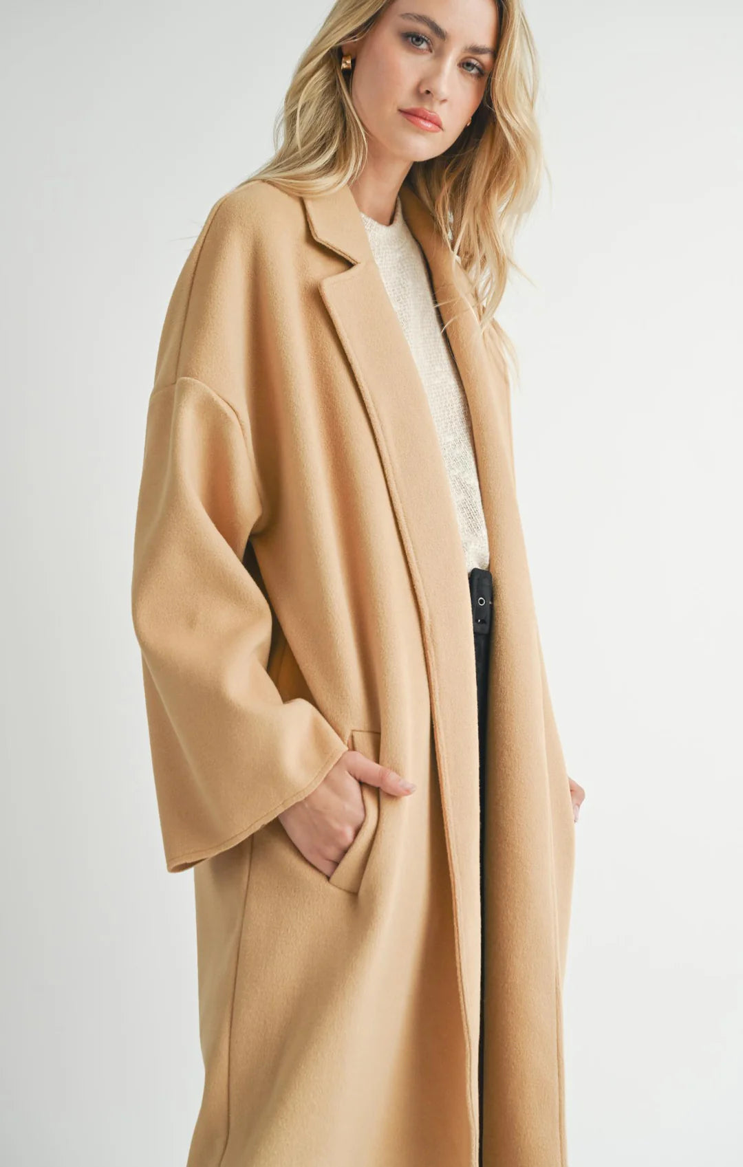 Sadie & Sage Dionne Long Open Front Coat - Honey Gold