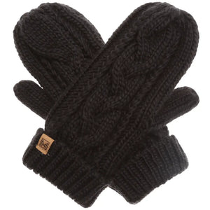 Cable Knit Mittens - Black