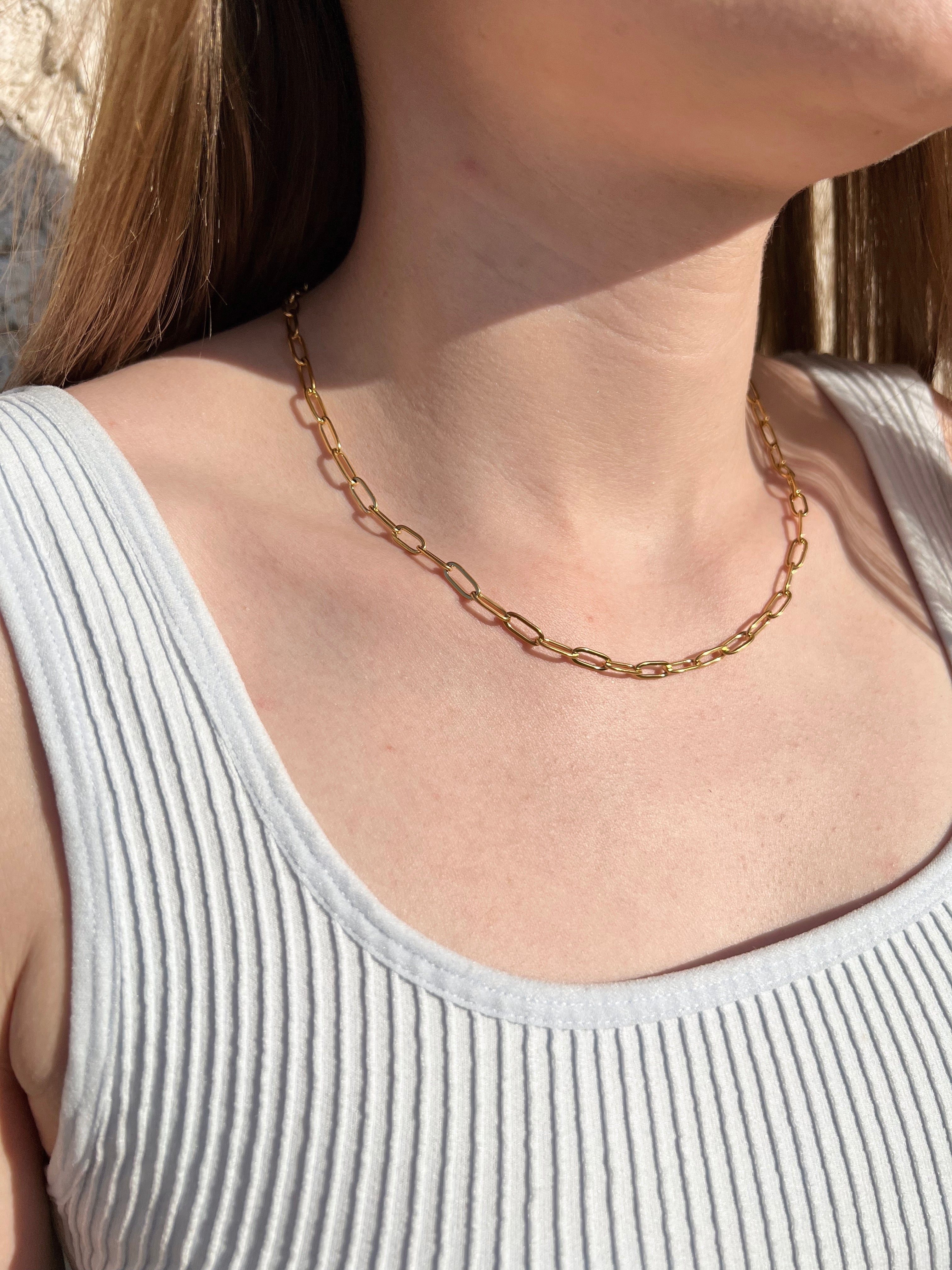 Namaste Jewelry Paper Clip Chain Necklace - Gold
