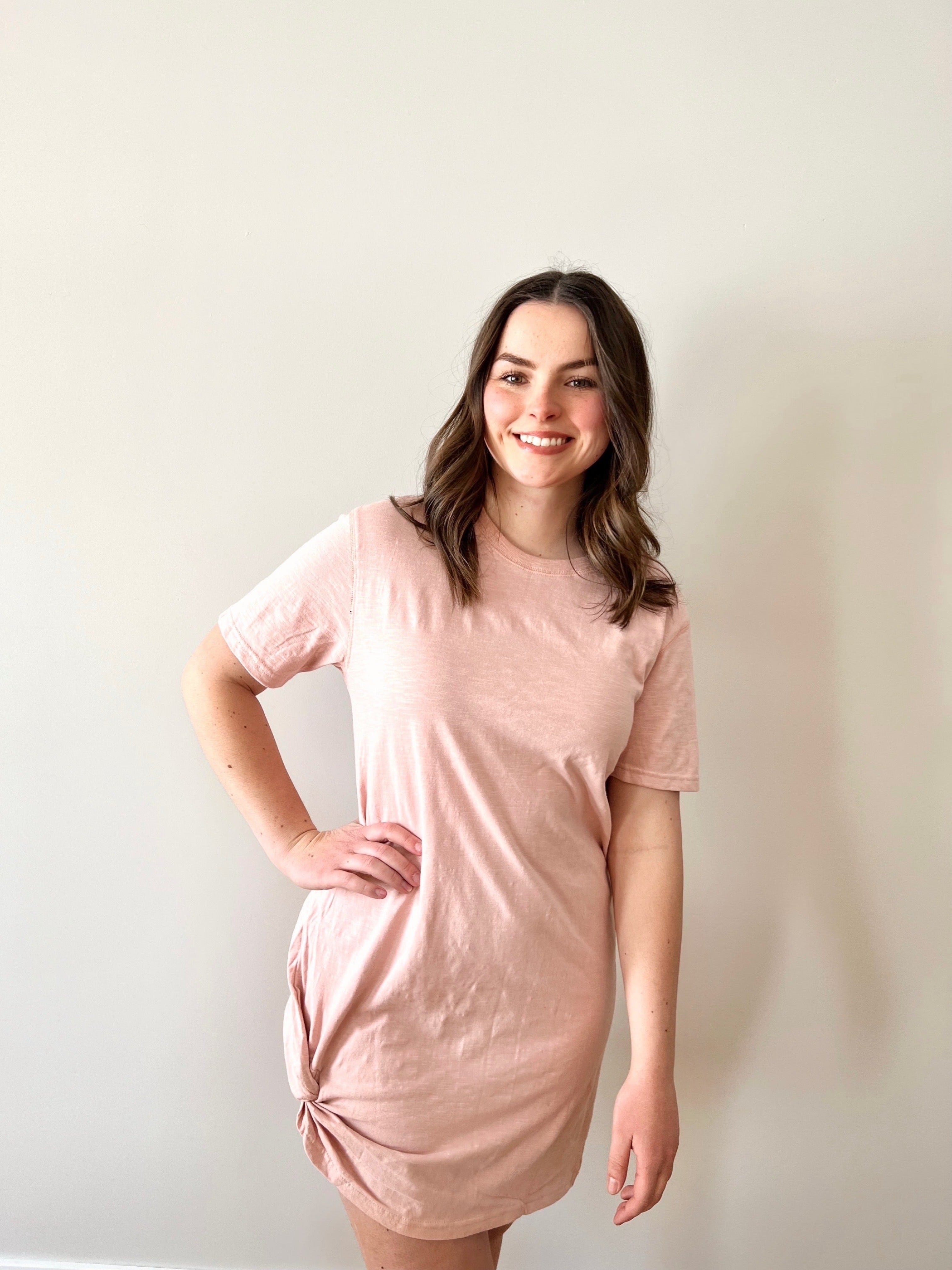 RD Style Tiana Knotted Tshirt Dress - Dried Rose